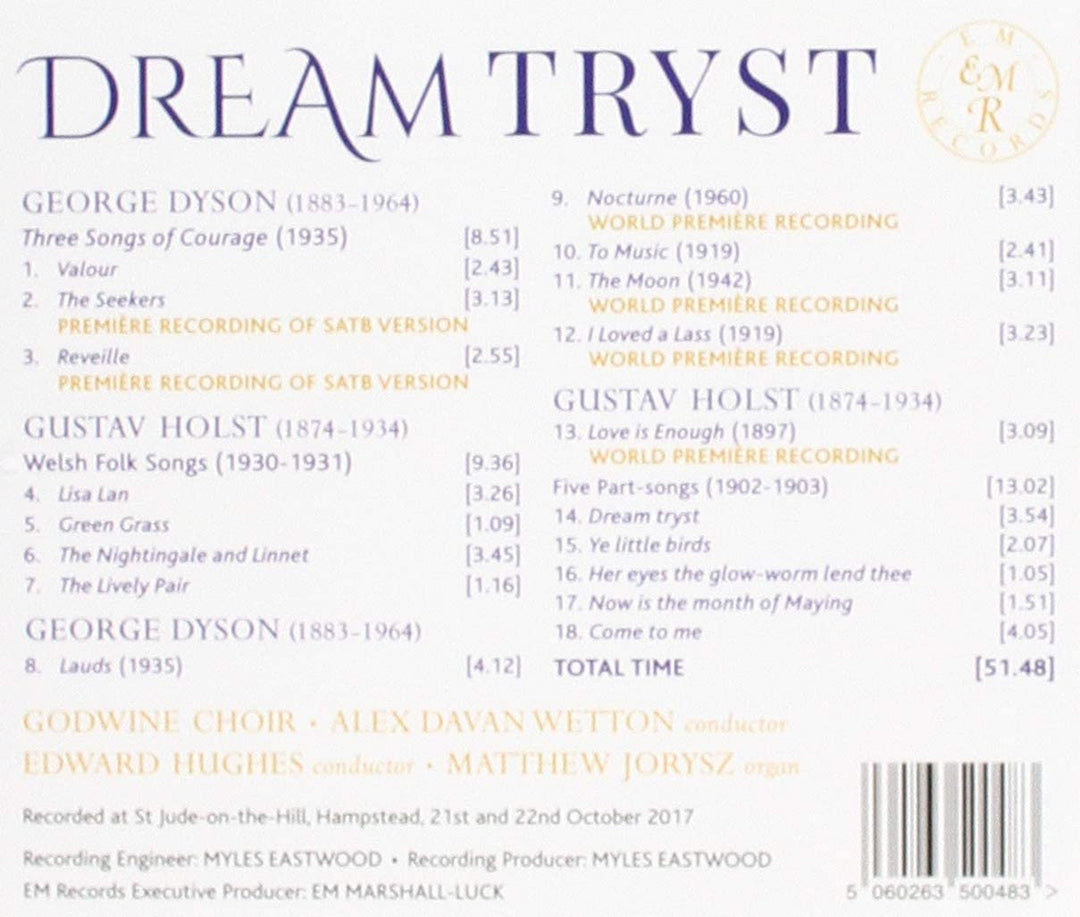 Godwine Choir - Dream-Tryst: Choral Music by Holst & Dyson [Audio CD]