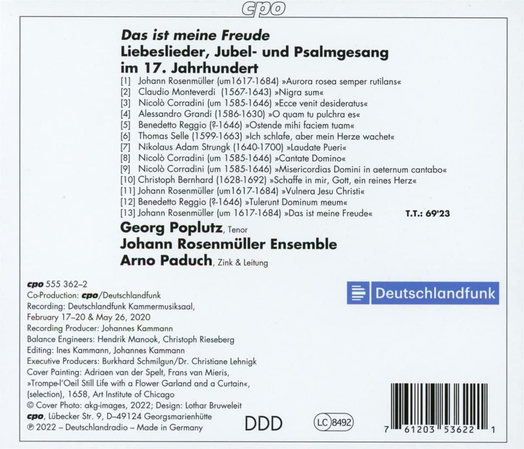 This Is My Joy: Love Songs [Georg Poplutz; Johann-Rosenmüller-Ensemble; Arno Paduch] [Cpo: 555362-2] [Audio CD]