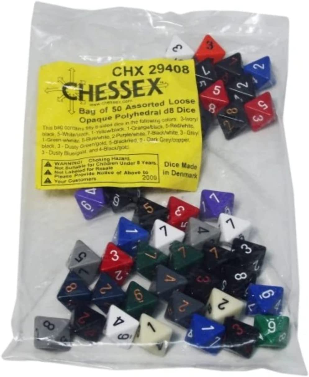 Bag of 50 Assorted Polyhedral Opaque D8 Dice