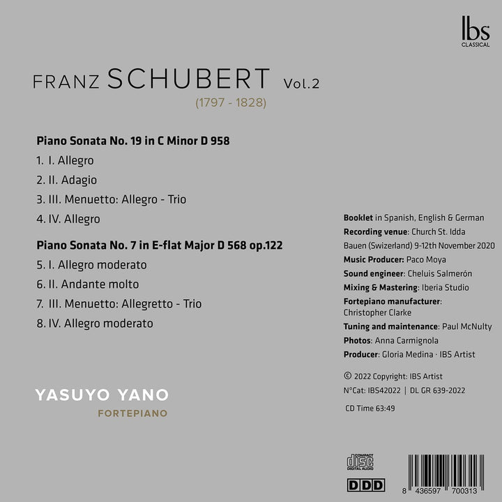 Schubert: Piano Sonatas Vol 2 [Yasuyo Yano] [Ibs Classical: IBS42022] [Audio CD]