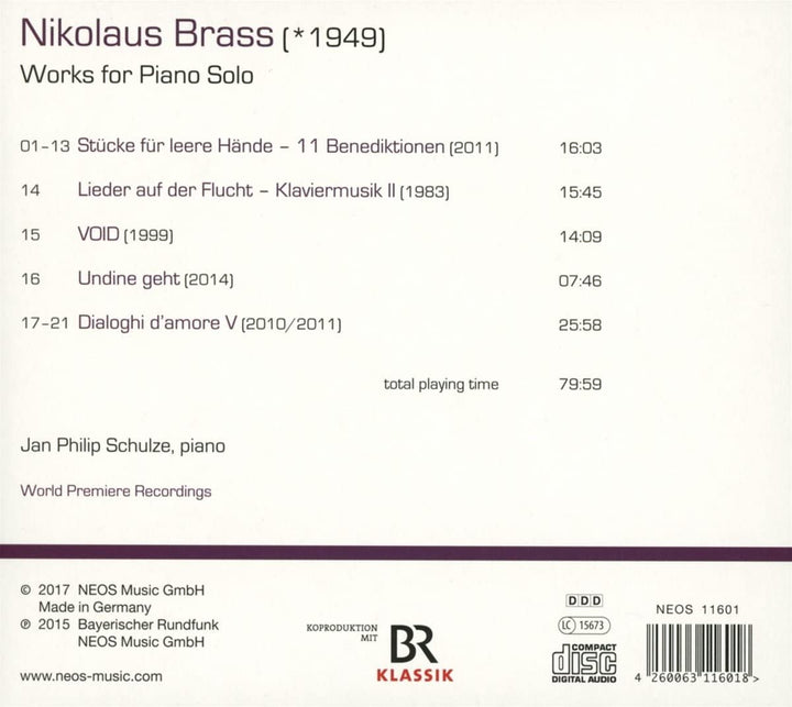 Jan Philip Schulze - Nikolaus Brass: Works For Piano Solo [Audio CD]