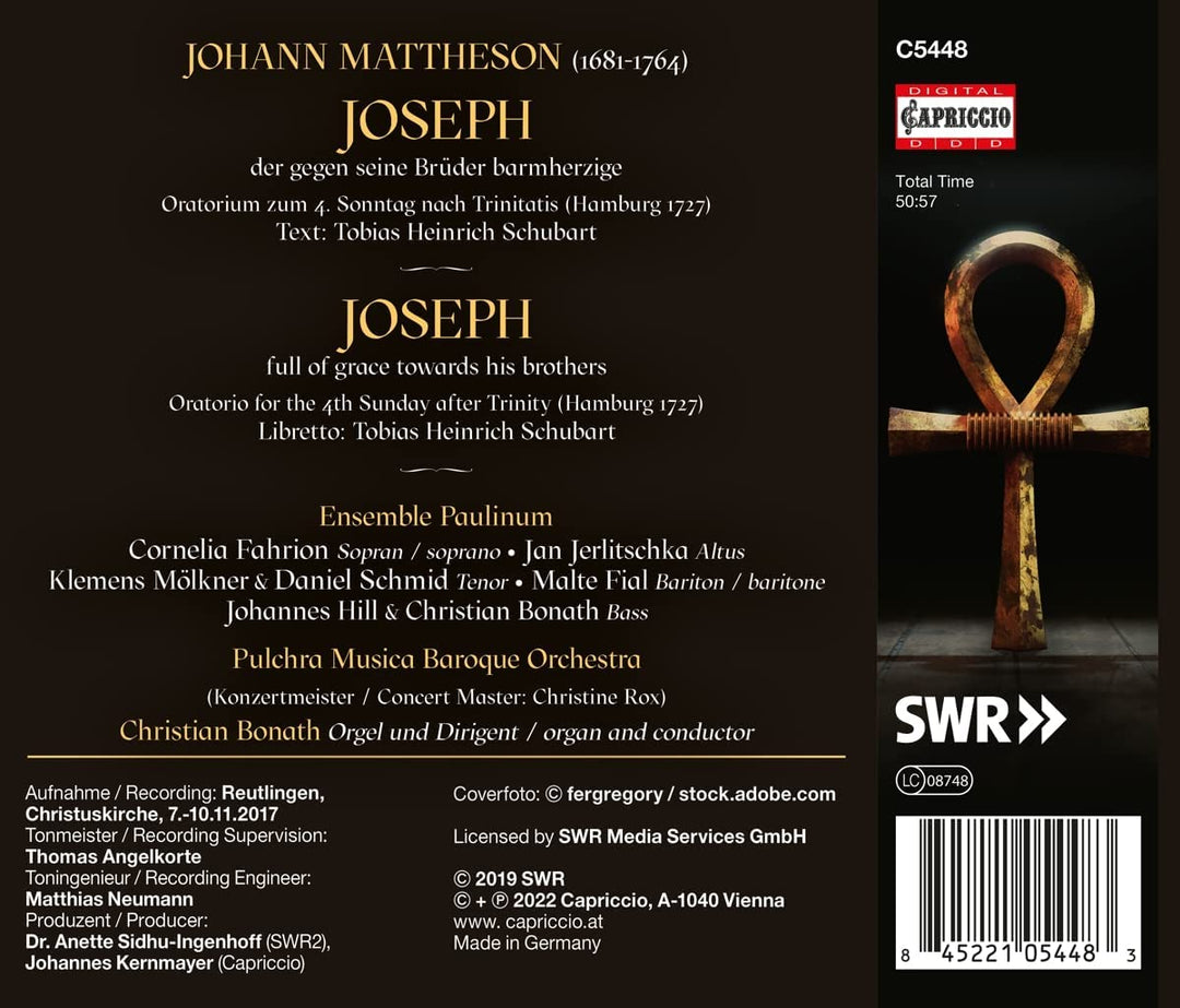 Mattheson: Joseph Oratorio [Various] [Capriccio: C5448] [Audio CD]