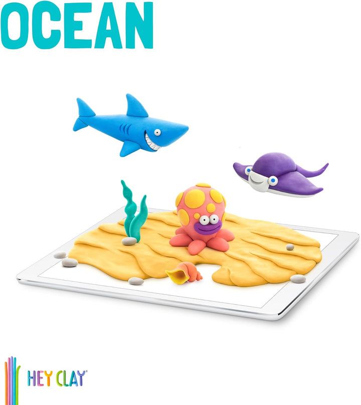 Hey Clay Ocean: Shark, Octopus, Stingray - Colourful Modelling Kids - Air-Dry Clay Set