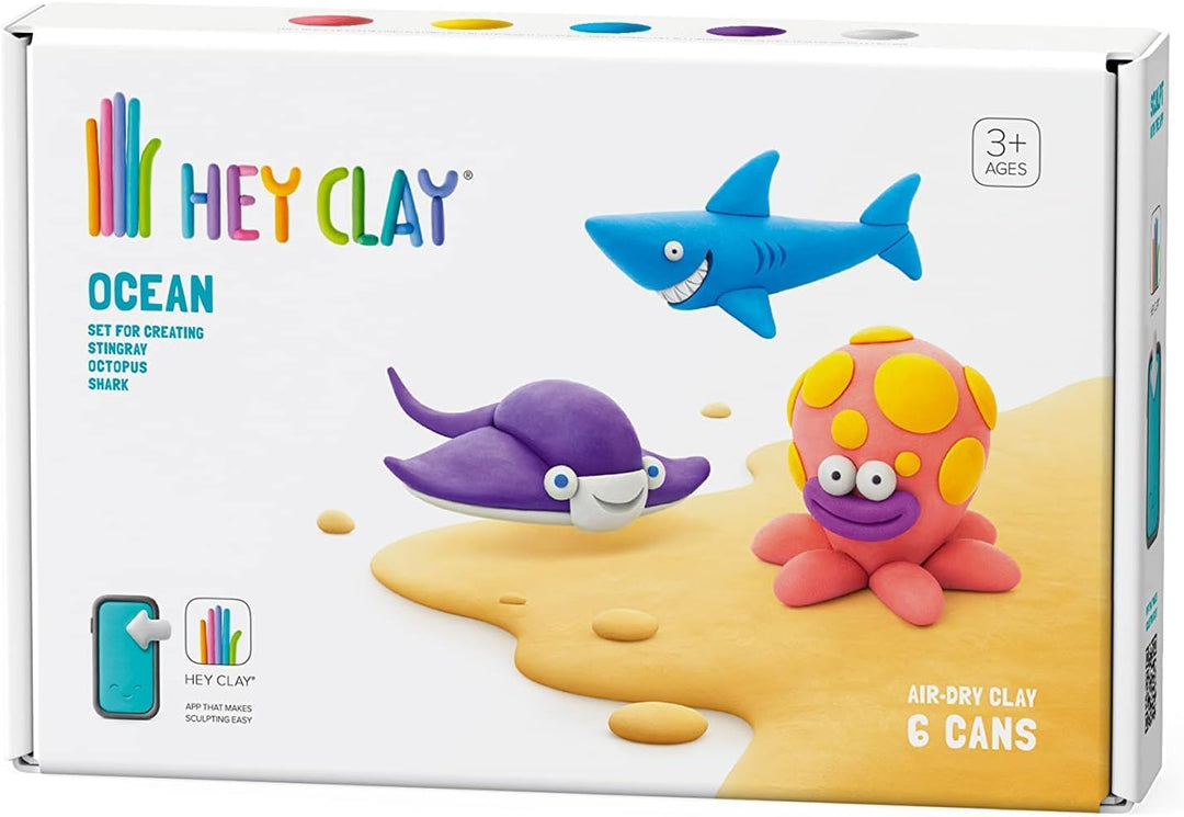 Hey Clay Ocean: Shark, Octopus, Stingray - Colourful Modelling Kids - Air-Dry Clay Set