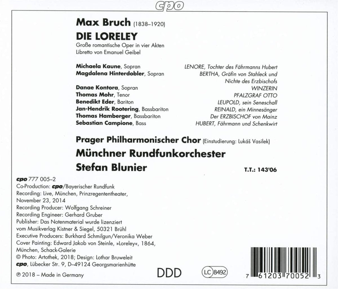 Bruch: Die Loreley [Prager Philharmonischer Chor; ; Stefan Blunier] [Cpo: 777005-2] [Audio CD]