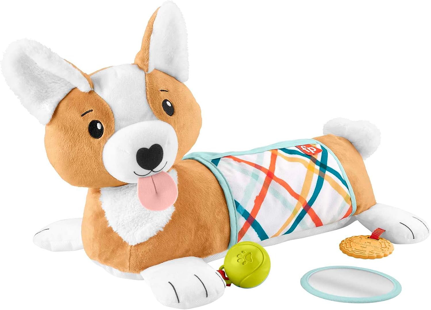 Fisher-Price 3-in-1 Puppy Tummy Time Wedge - Plush Support with Rattle, Teether & Mirror