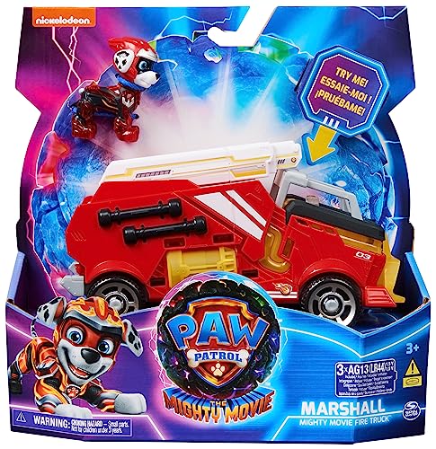 Paw Patrol: The Mighty Movie, Fire Truck Toy with Marshall Mighty Pups Action Figure