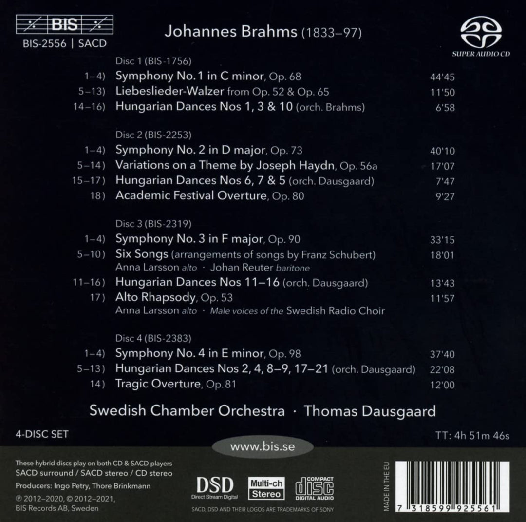 Brahms: Symphonies [Swedish Chamber Orchestra; Thomas Dausgaard] [Bis: BIS2556] [Audio CD]