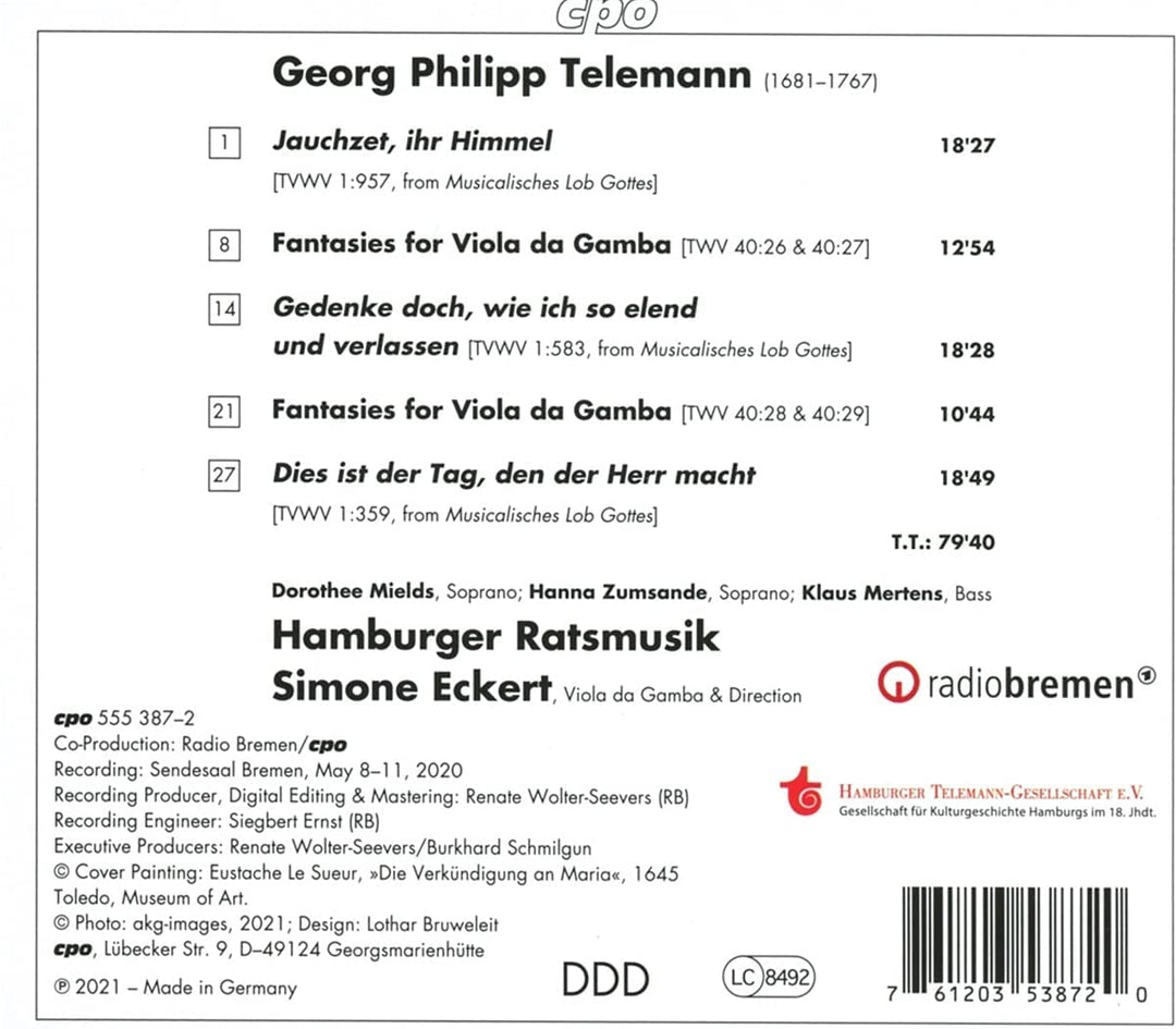 Telemann: Cantatas from Musicalisches Lob Gottes [Dorothee Mields; Hanna Zumsande; Klaus Mertens; Hamburger Ratsmusik; Simone Eckert] [Cpo: 555387-2] [Audio CD]