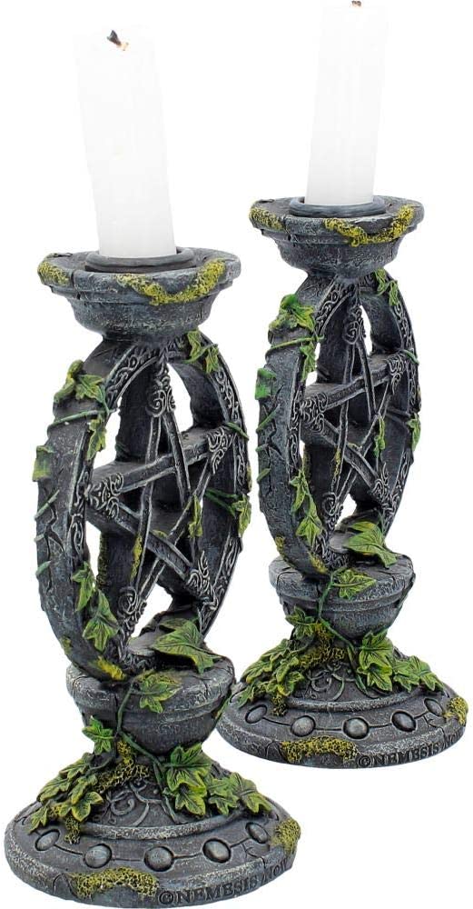 Nemesis Now Wiccan Pentagram Candlesticks Set of Two Candle Holder 15cm Black, R