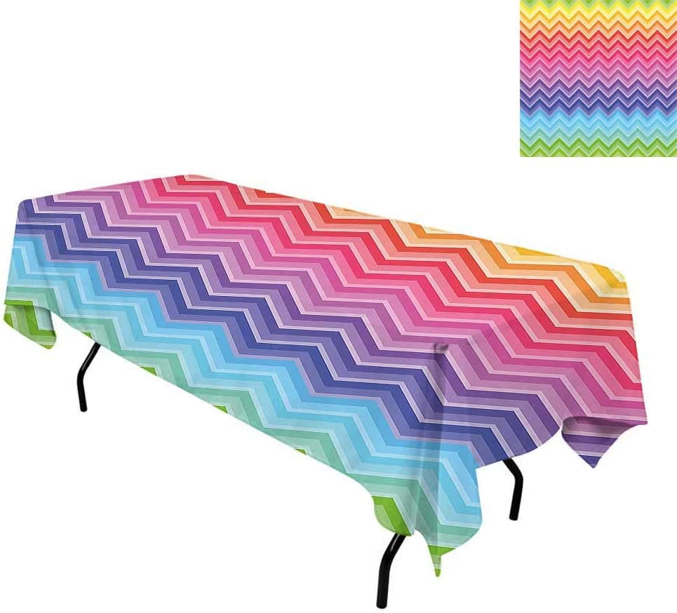 kangkaishi Rainbow,Wrinkle Free Anti-Fading Tablecloths,Rainbow Colored Chevron