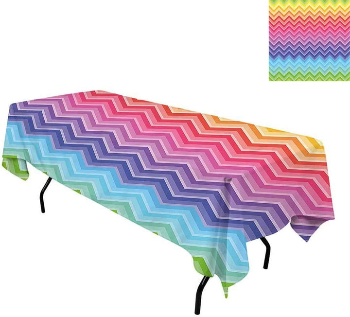 kangkaishi Rainbow,Wrinkle Free Anti-Fading Tablecloths,Rainbow Colored Chevron