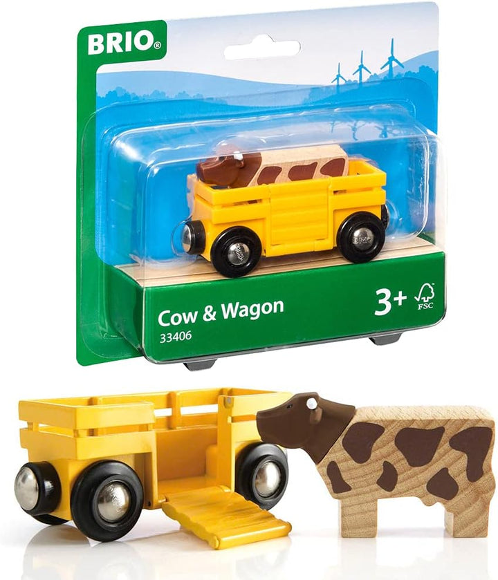 BRIO World Farm Cow & Wagon Train for Kids Age 3 Years Up - Compatible with all BRIO Railway Sets & Accessories