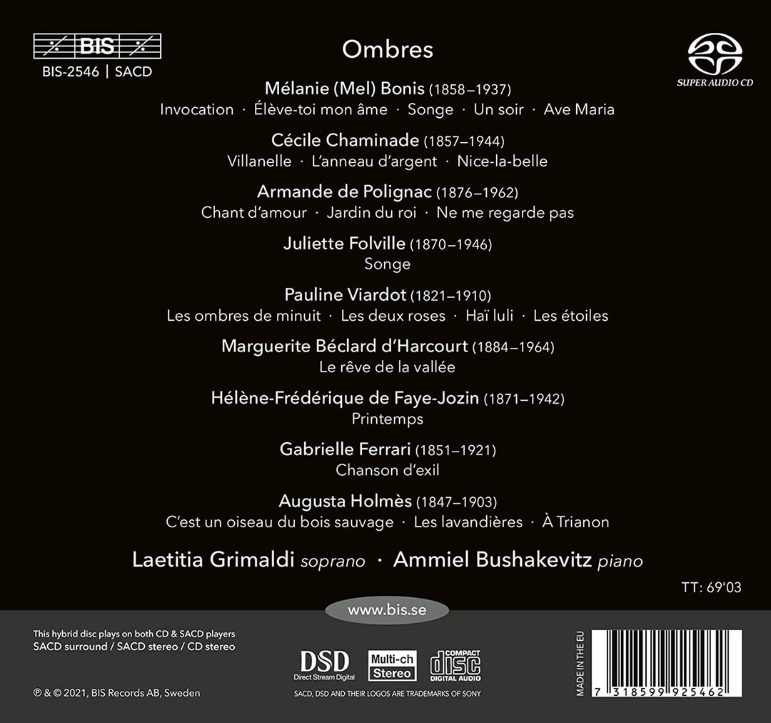 Bonis - Ombres [Laetitia Grimaldi; Ammiel Bushakevitz; Tania Erdal] [Bis: BIS2546] [Audio CD]