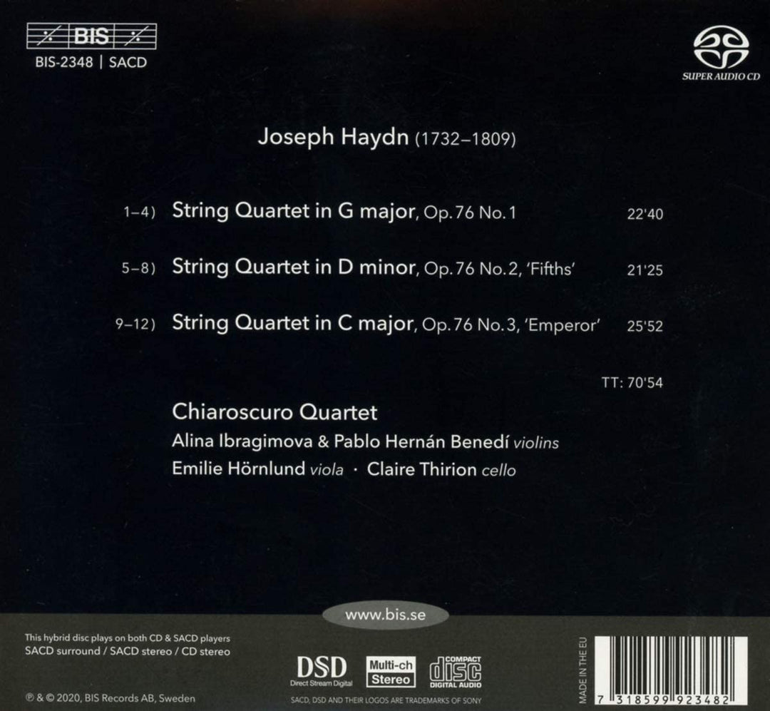 Joseph Haydn: String Quartets, Op. 76, Nos 1-3 [Chiaroscuro Quartet] [Bis: BIS23 [Audio CD]