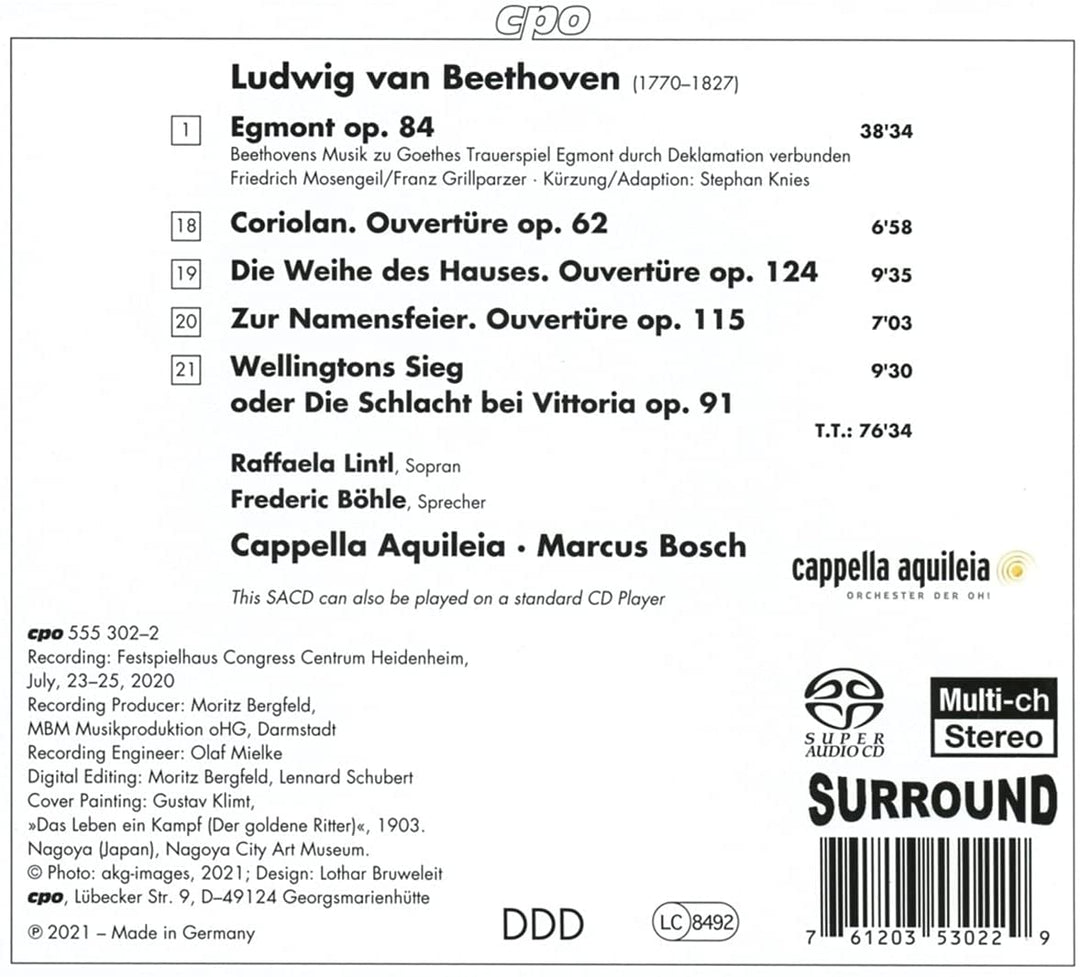 Beethoven: Egmont [Raffaela Lintl; Frederic Böhle; Cappella Aquileia; Markus Bosch] [Cpo: 555302-2] [Audio CD]