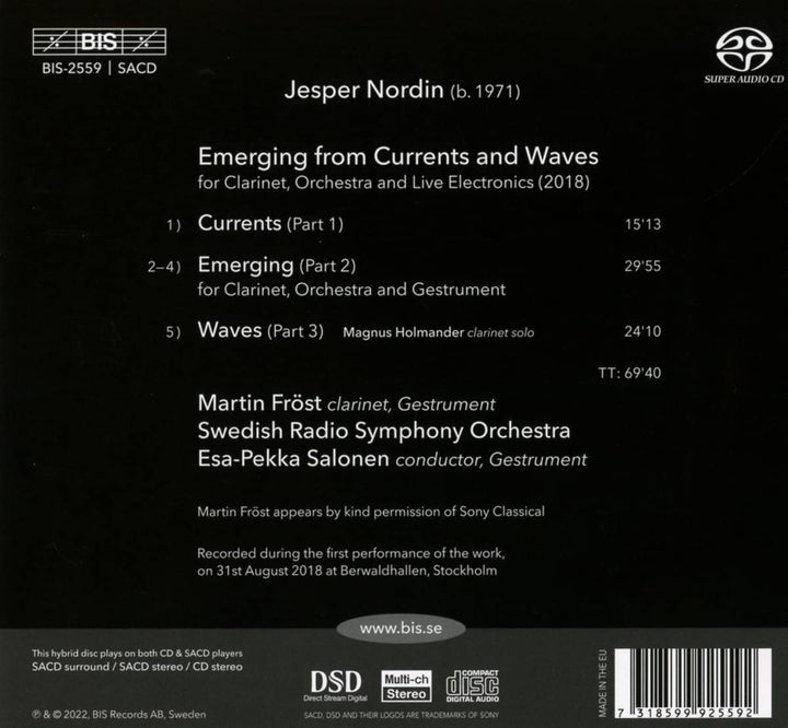 Nordin: Emerging [Martin Fröst; Swedish Radio Symphony Orchestra; Esa-Pekka Salonen] [Bis: BIS2559] [Audio CD]