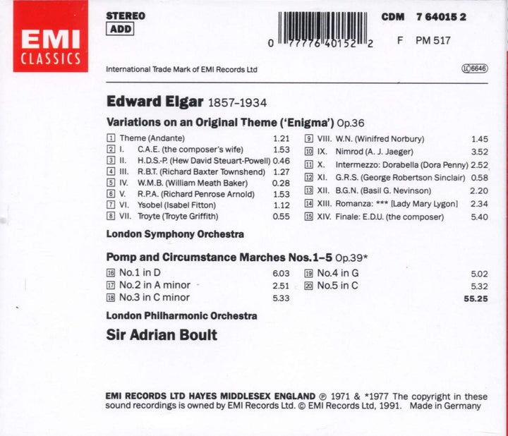 Elgar - Orchestral Works - Enigma Variations - Pomp & Circumstance Marches Nos. 1-5 [Audio CD]