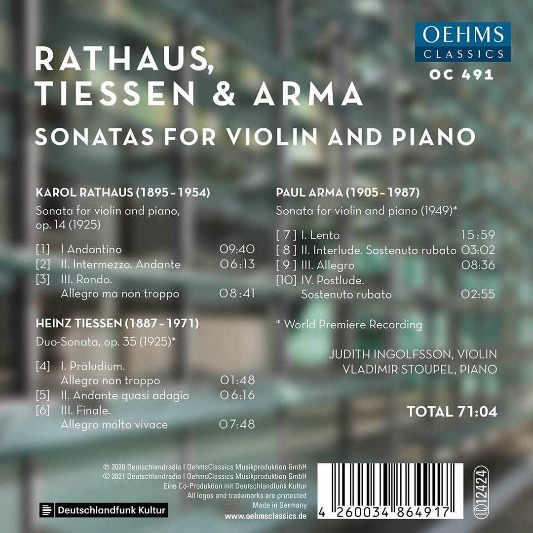 Sonatas For Violin And Piano [Judith Ingolfsson; Vladimir Stoupel] [Oehms Classics: OC491] [Audio CD]