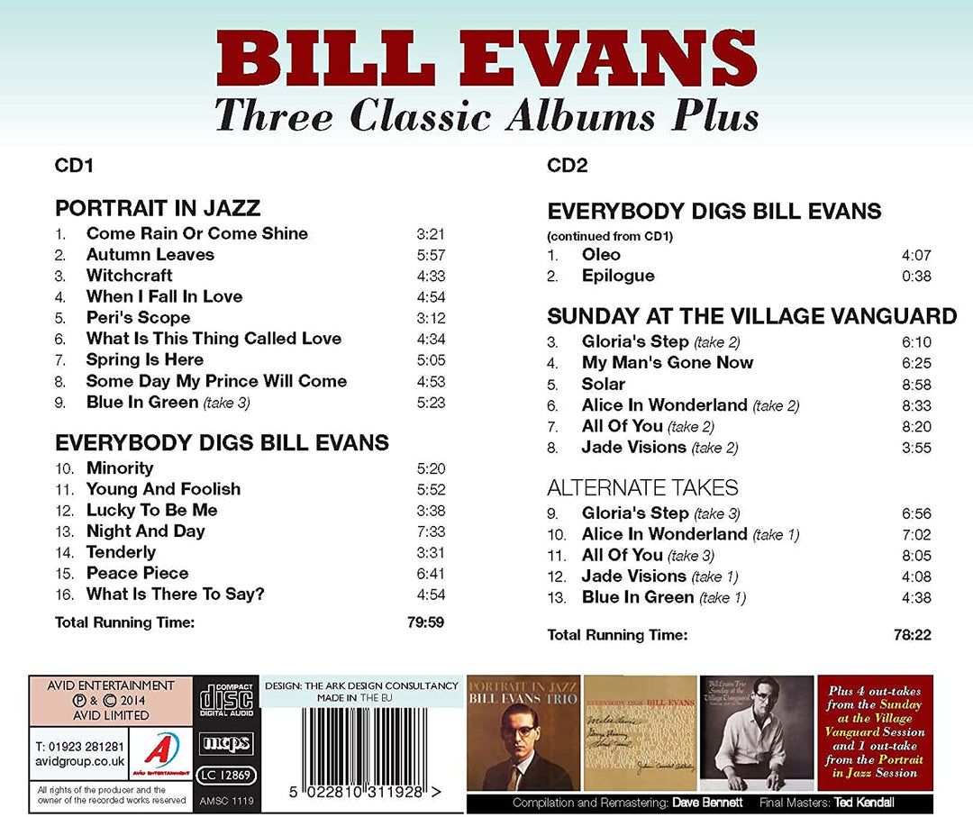 Three Classic Albums Plus (Portrait In Jazz / Everybody Digs Bill Evans / Sunday At The Village Vanguard) - Bill Evans [Audio CD]