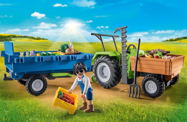 Playmobil Country 71249 Harvester Tractor with Harvesting Trailer, Farm Animal Play Sets