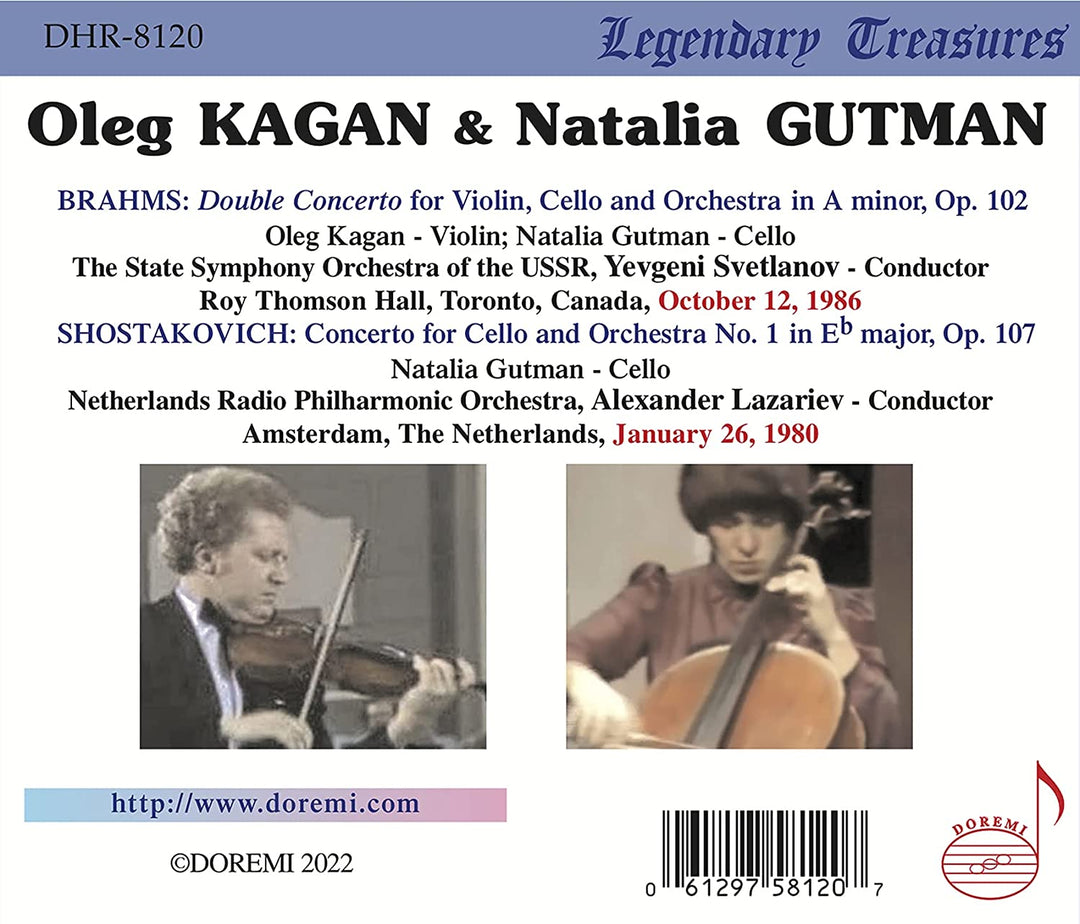 Oleg Kagan - Brahms; Shostakovich: Concertos performed live [Oleg Kagan; Natalia Gutman; Alexander Lazariev] [Doremi: DHR-8120] [Audio CD]