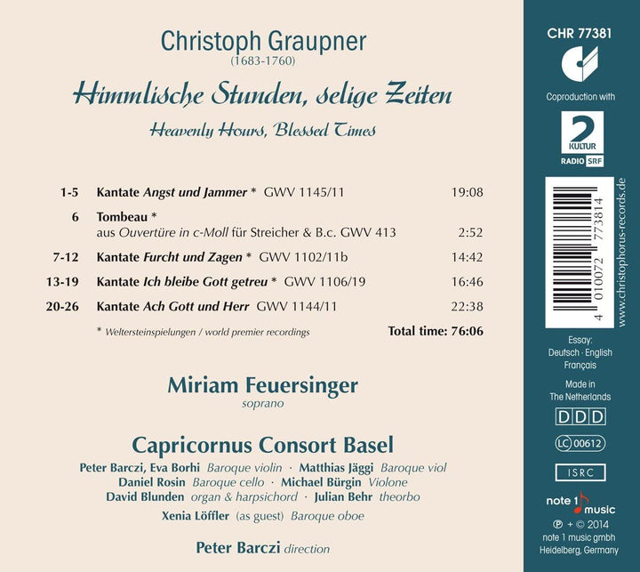 Christoph Graupner - Heavenly Hours, Blessed Times: Cantatas [Audio CD]