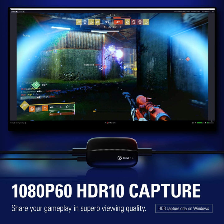 Elgato HD60 S+ Capture Card, 1080p 60 HDR10 Capture, 4K 60 HDR10 Zero-Lag Passthrough, Ultra-Low Latency, PS5, PS4/Pro, Xbox Series X/S, Xbox One X/S, USB 3.0