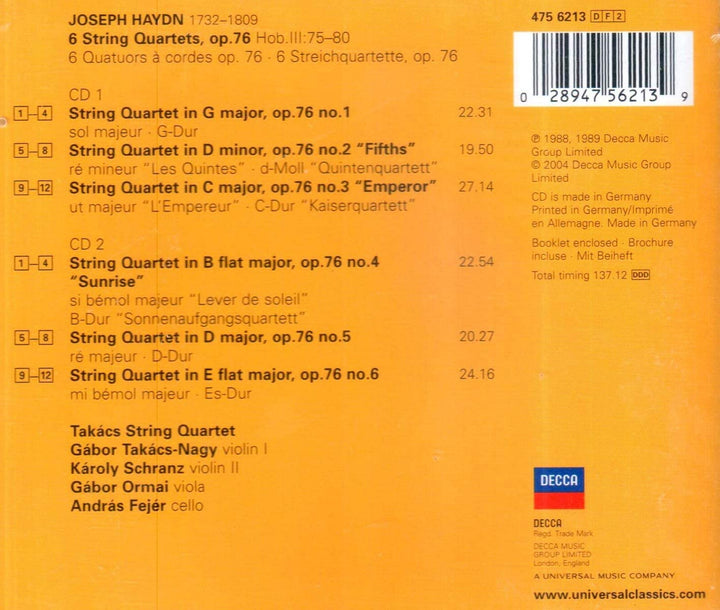 Haydn: Six String Quartets, Op.76 - Takcs Quartet [Audio CD]
