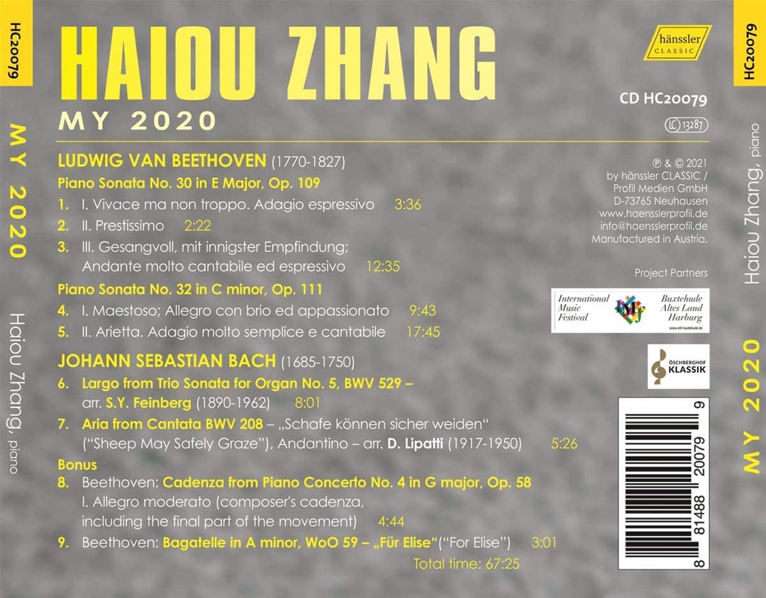 Haiou Zhang - My 2020 [Haiou Zhang] [Hanssler Classic: HC20079] [Audio CD]