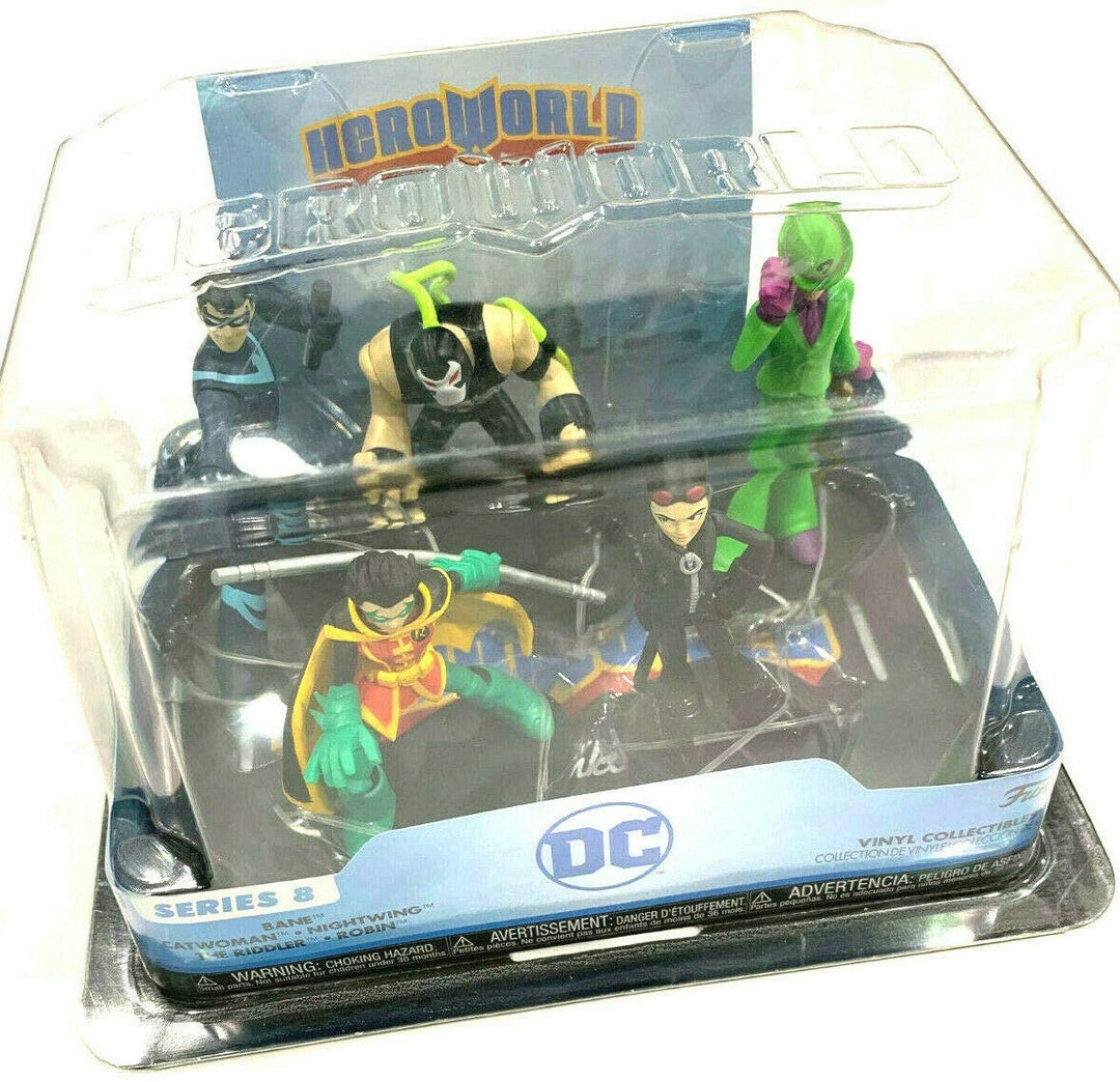 Hero World Series 8 - DC 5 Character Collection 4" inch Vinyl Figures Include Bane-Catwoman-Nightwing-The Riddler-Robin