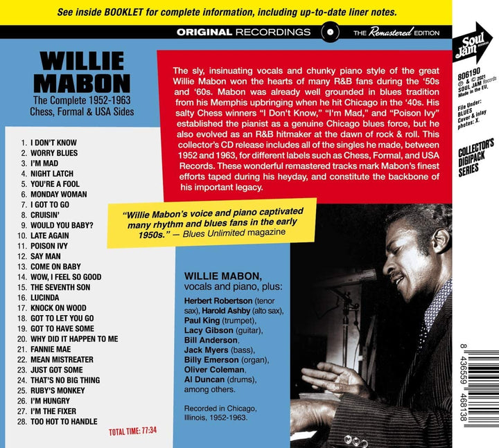 Willie Mabon - Wow! I Feel So Good - The Complete 1952-1962 Ches, Formal & USA Sides [Audio CD]