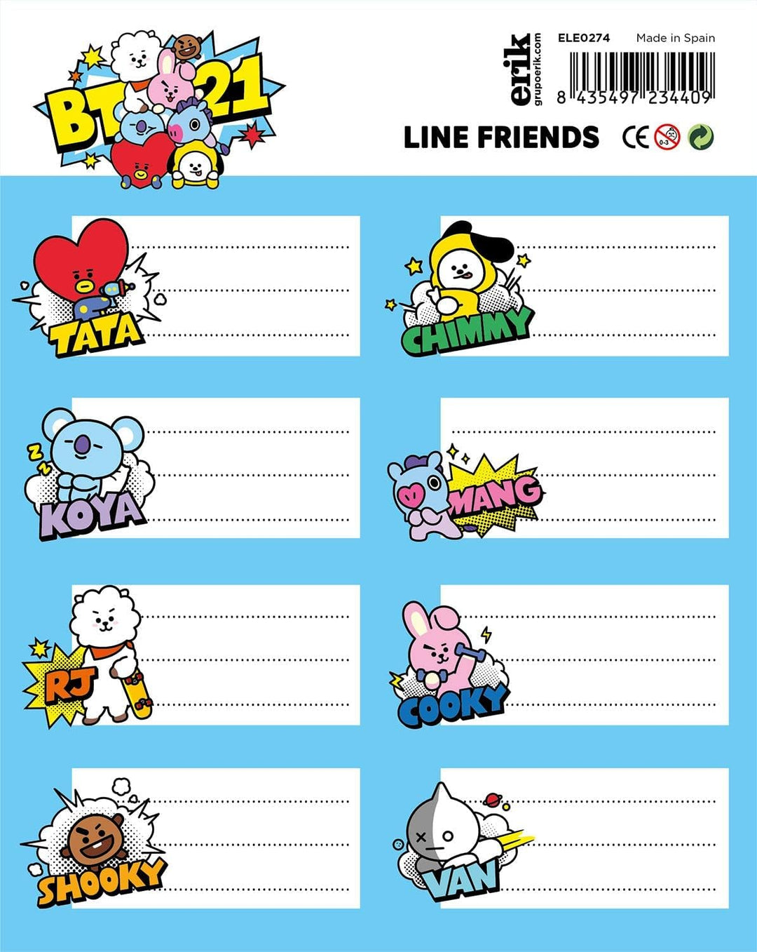 Grupo Erik BT21 Official Merchandise Stickers - Sticky Labels - Food Labels Stickers