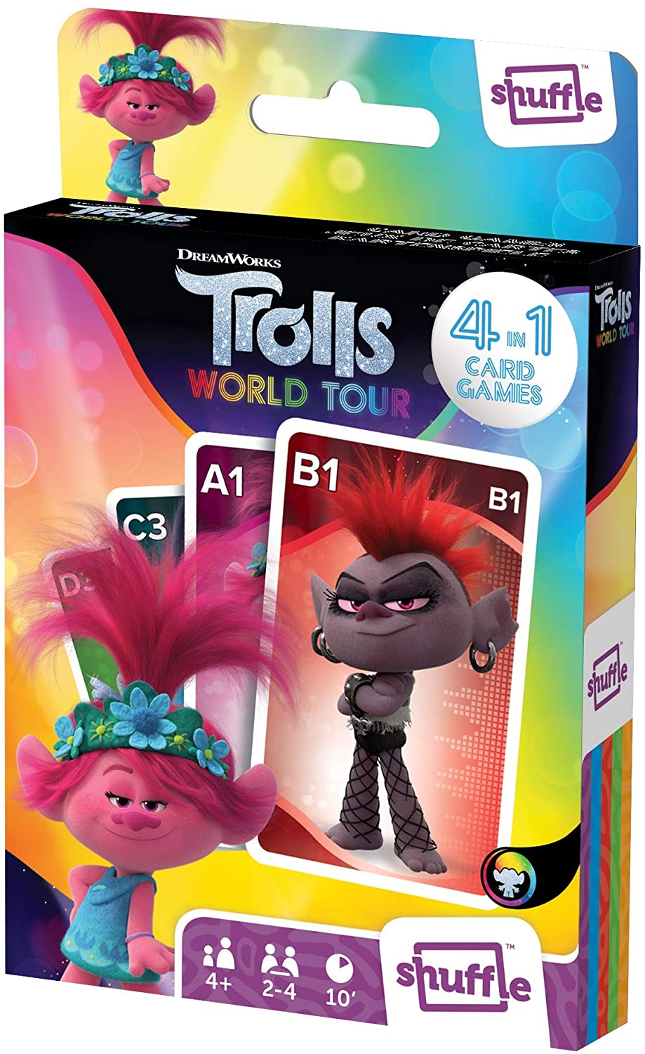Shuffle Trolls Card Games For Kids - 4 in 1 Snap, Pairs, Happy Families & Action