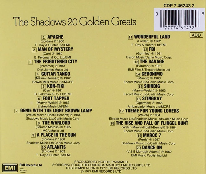 The Shadows  - 20 Golden Greats [Audio CD]