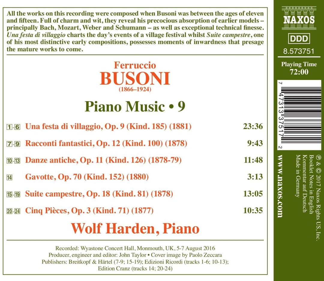 Ferruccio Busoni: Piano Music, Vol. 9 [Wolf Harden] [Naxos: 8573751] - Wolf Harden [Audio CD]