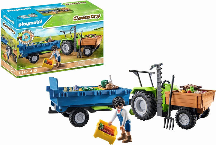 Playmobil Country 71249 Harvester Tractor with Harvesting Trailer, Farm Animal Play Sets