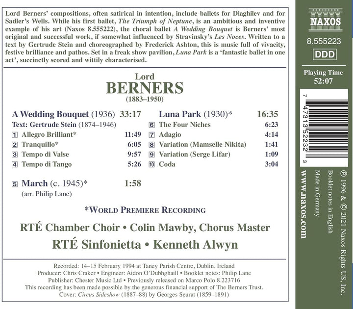 RTÉ Chamber Choir and Sinfonietta - Berners: A Wedding Bouquet [RTÉ Chamber Choir and Sinfonietta; Kenneth Alwyn] [Naxos: 8555223] [Audio CD]