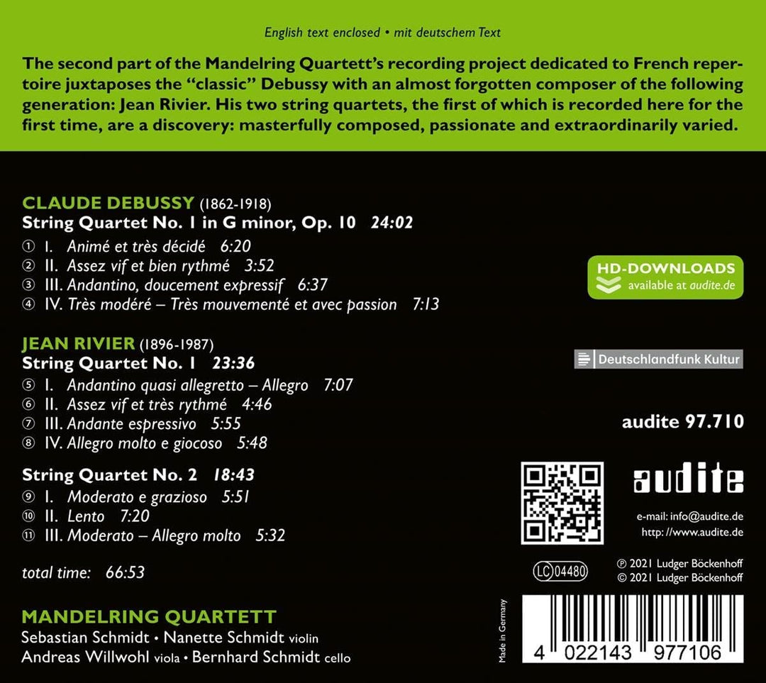 Debussy & Rivier: String Quartets [Audio CD]