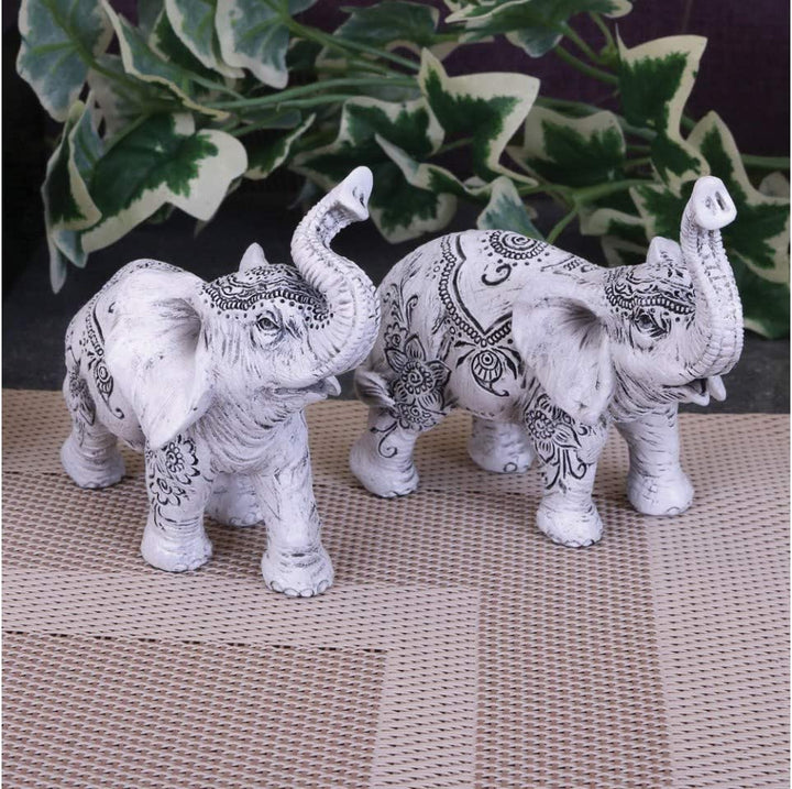 Nemesis Now Henna Harmony Set of 2 9.5cm Elephant Figurines, White