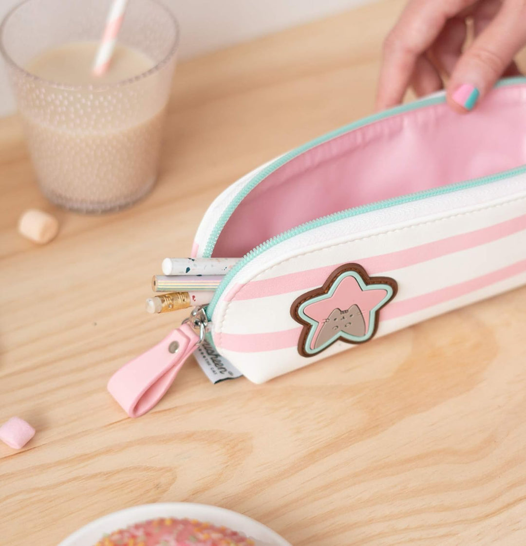 Erik - Pusheen Rose Collection Striped Pencil Case, Cosmetic Case