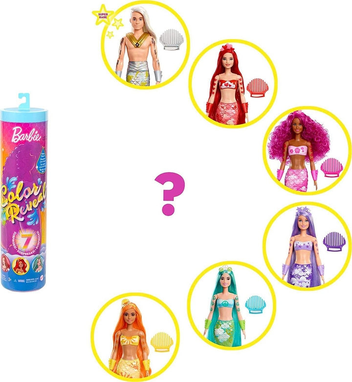 Barbie Colour Reveal Mermaid Doll - Metallic Blue with Rainbows - 7 Surprises -
