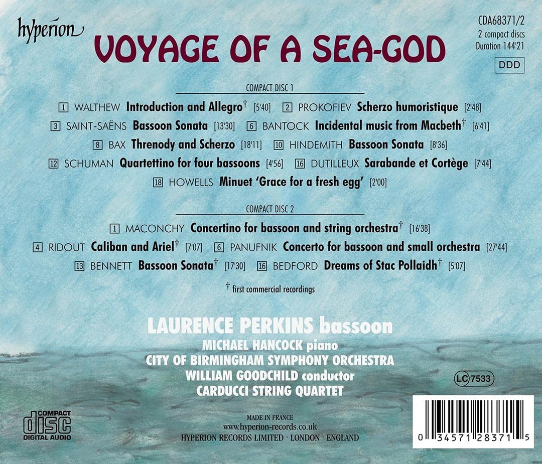 Laurence Perkins - Voyage Of A Sea God [Laurence Perkins; Michael Hancock; Carducci String Quartet; City of Birmingham Symphony Orchestra; William Goodchild] [Hyperion Records A68371/2] [Audio CD]