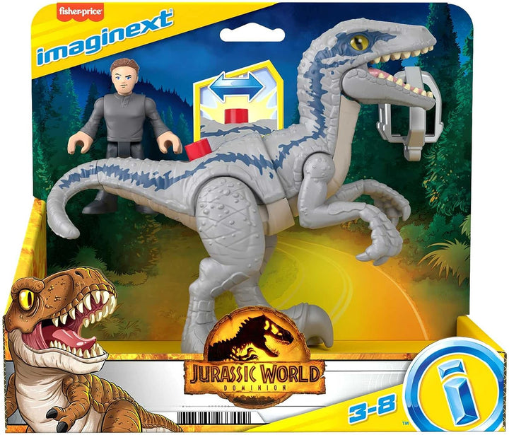 Imaginext Jurassic World Dominion Dinosaur Toy Set with Blue and Owen Grady for Preschool Pretend Play