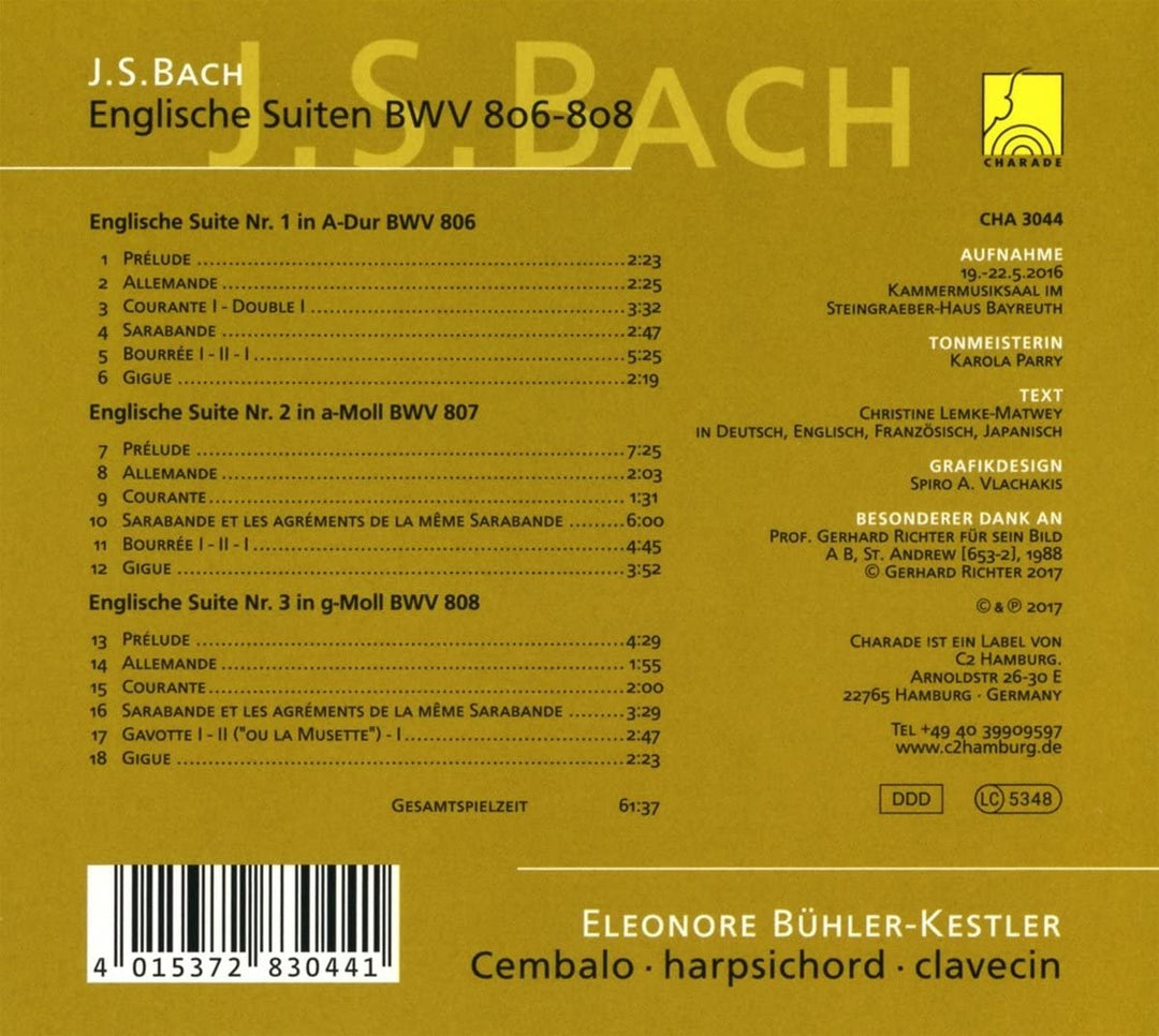 Eleonore Buhler-Kestler - J.S. Bach: English Suites BWV 806 - 808 [Audio CD]