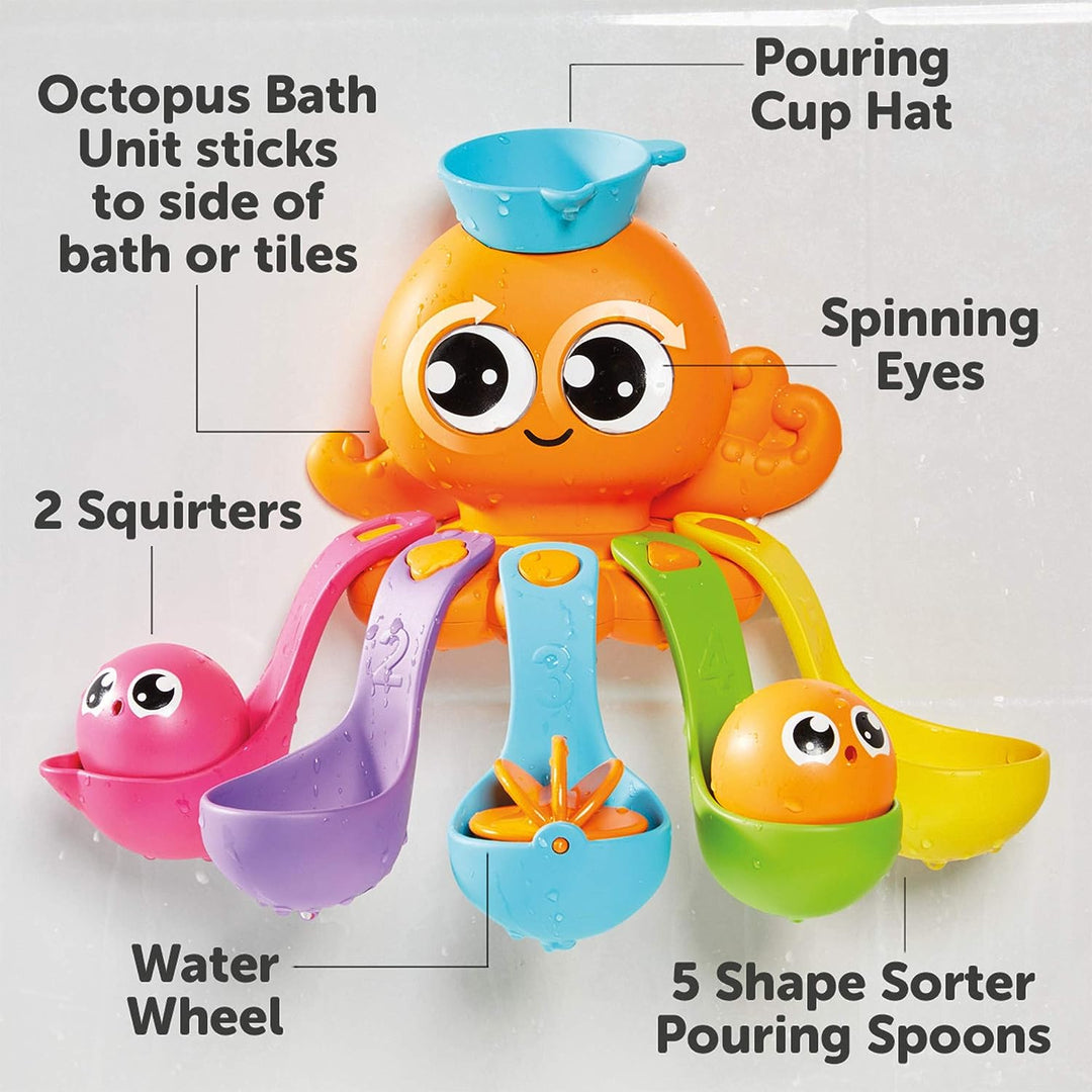 Toomies E73104 Tomy 7 in 1 Activity Octopus, Kids Toys for Water Play, Fun Bath Accessories for Babies and Toddlers, Suitable for 18 Months and Older