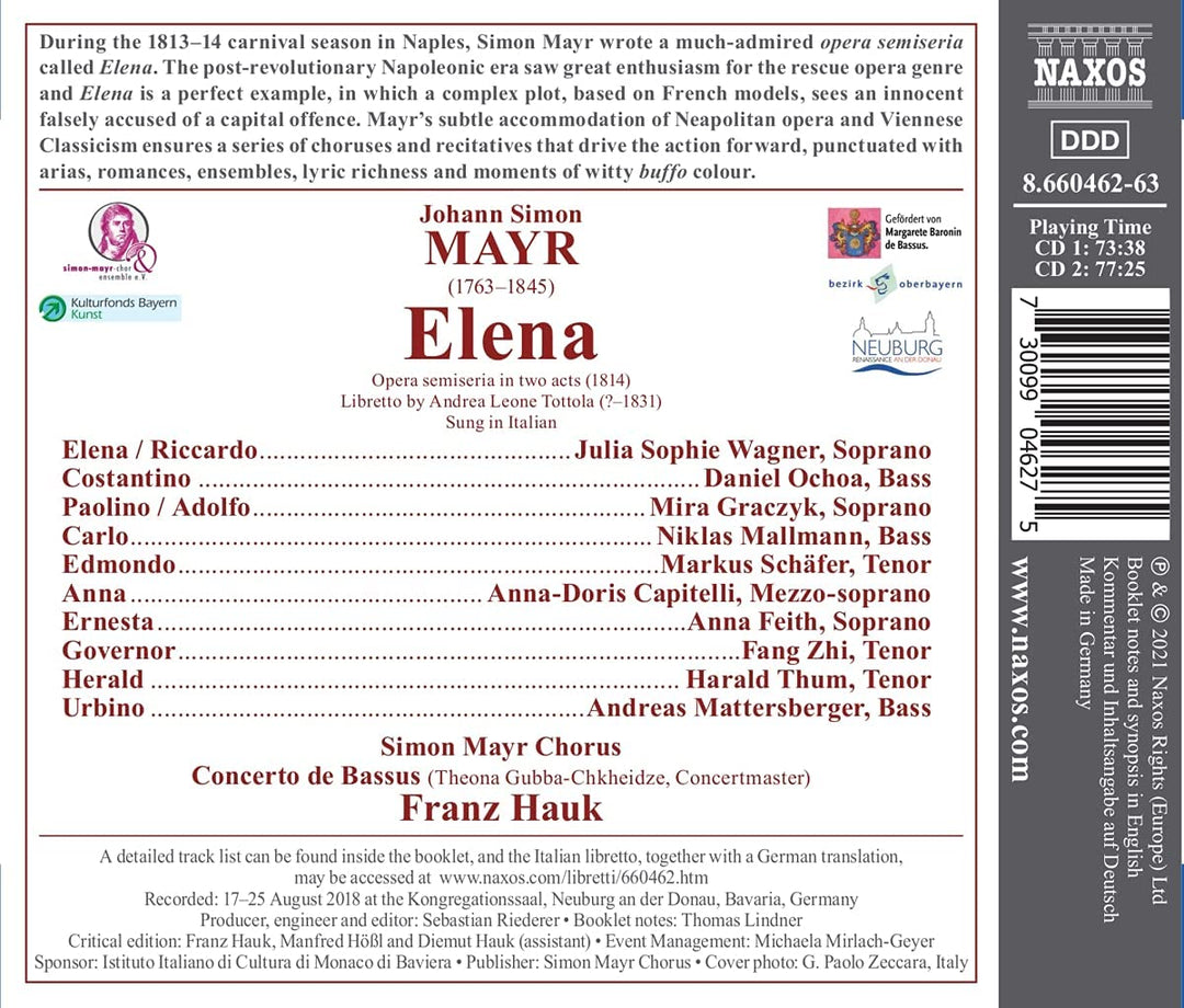 Mayr: Elena [Various] [Naxos: 8660462-63] [Audio CD]