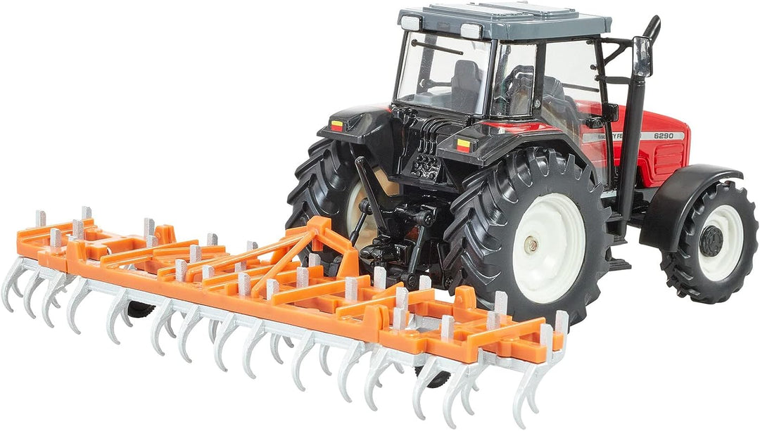 Britians Hertitage Tractor Playset Toy, Massey Ferguson Tractor 6S.180 with Classic Fold Cultivator