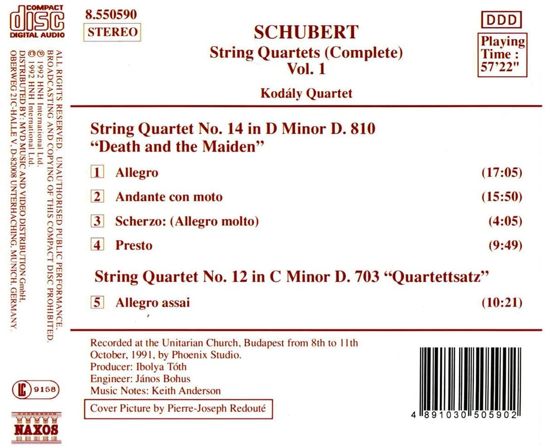 Schubert: String Quartets (Complete), Vol. 1 - Quartets No 12 & 14 -  Kodaly Quartet [Audio CD]