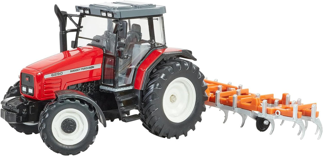 Britians Hertitage Tractor Playset Toy, Massey Ferguson Tractor 6S.180 with Classic Fold Cultivator